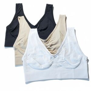 Freedom Size S/M NEW 3 Bras Set White Black Beige Stretchy Wire-free Pullover